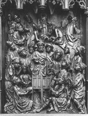 Retabel met scènes uit het leven van sint Petrus, linkerdeel: sint Petrus predikend; achtergrond: verrijzenis van een dode