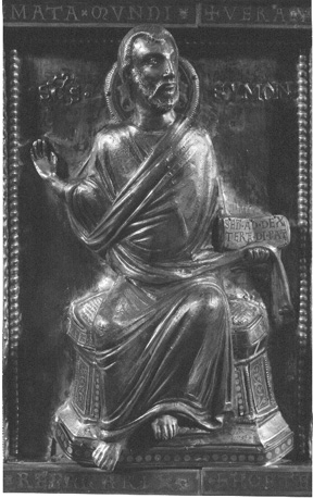 Reliekschrijn van Sint Heribertus van Keulen, detail: tronende apostel Simon de Zeloot