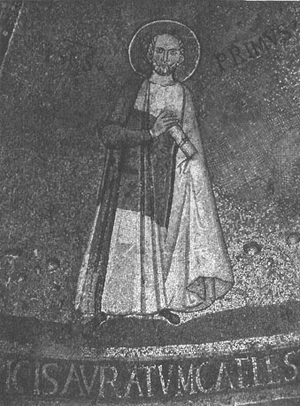 Absis, mozaïek, detail: Sint Theodorus