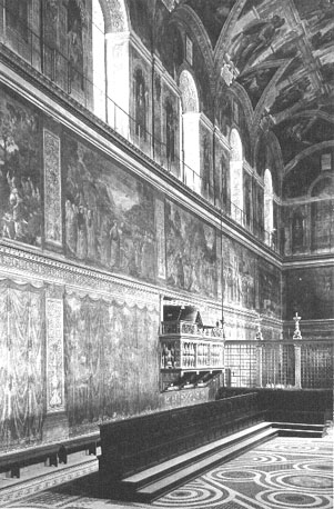Sixtijnse kapel (Capella Sistina): interieur, gezien vanaf het altaar