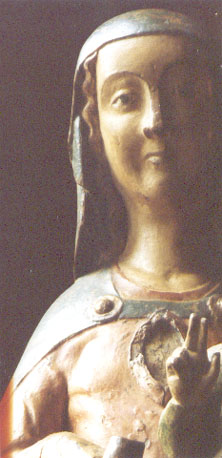 Maria zittend, Christuskind voor zich (Sedes Sapientiae), detail: bovenlichaam