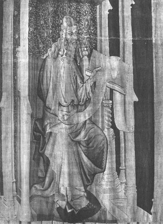 Wandtapijt van de Apocalypse, detail: Johannes de Evangelist aan het schrijven