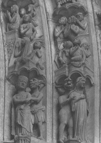Zuidtransept, middenportaal, archivolten, detail: verrijzenis der doden en ondergang van de verdoemden