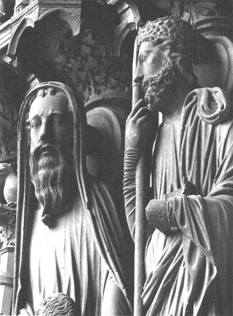 Noordtransept, middenportaal, linker dag-kant: beelden van Samuël en David, detail