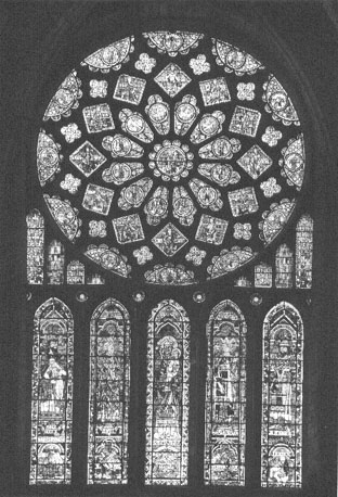 Noordtransept, roosvenster en vijf lancetvensters