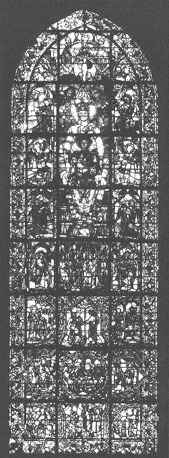Kooromgang, zuidelijk deel, glas-in-lood raam: "Notre-Dame-de-la-Belle-Verrière" (centrale deel: tronende Maria met Christuskind op haar schoot)