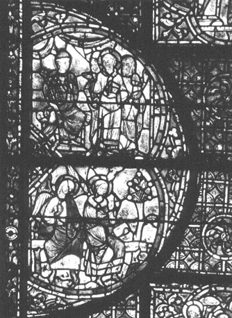 Kooromgang, noordelijk deel, gebrand-schilderd raam, geschiedenis van sint Stefanus, detail
