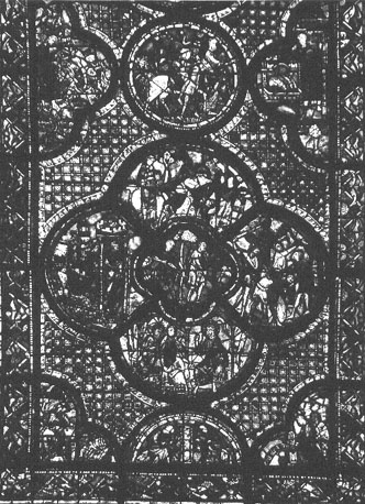 Zuidelijke zijbeuk, gebrandschilderd raam, detail: parabel van de barmhartige Samaritaan