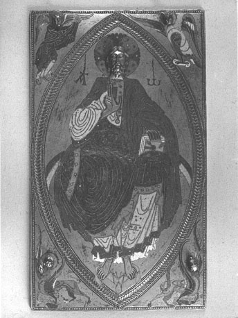 Boekband: Christus in mandorla vergezeld door de symbolen van de vier evangelisten ('Majestas Domini')