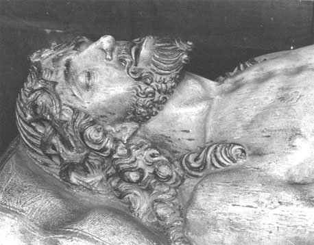 Christus in zijn graf, detail: hoofd van Christus