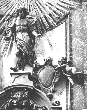 Zuidelijke zijbeuk (vanuit het oosten), biechtstoel, detail: staande Christus ('Salvator Mundi')