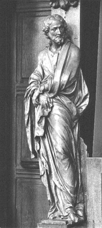 Biechtstoel met twee beelden: de verloochening van Petrus; detail: Christus met vastgebonden handen