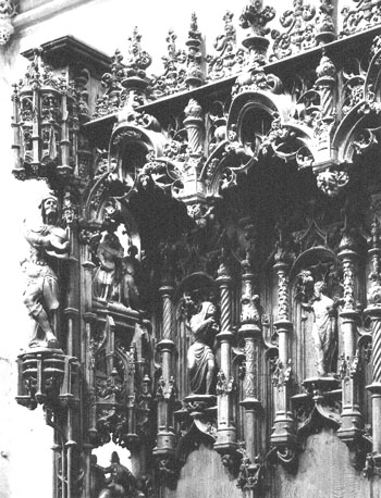Detail koorbanken, zuidzijde: scenes uit Oude Testament en ornamenten afgeleid van architectuurdetails