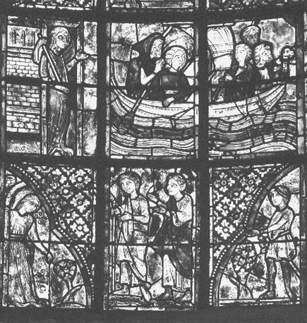 Gebrandschilderd raam van Maria van Egypte, detail