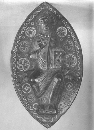 Emaille plaatje: Apostel (?) in mandorla