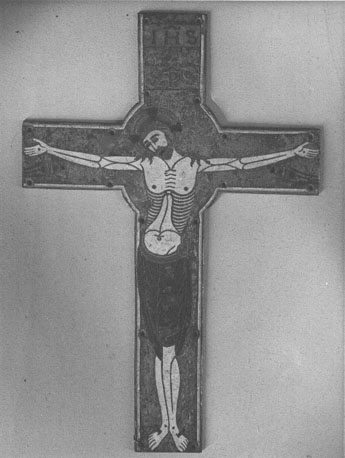 Plaat, beslag van een kruis: Christus aan het kruis