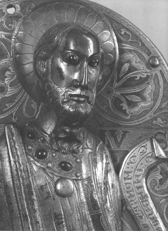 Gewelfde plaque met figuur van apostel Paulus, detail: buste