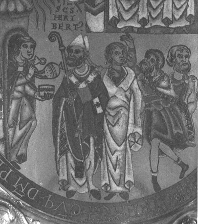 Reliekschrijn van sint Heribertus van Keulen, achterkant: scènes uit het leven van Heribertus, detail: sint Heribertus bij de stadspoort van Keulen