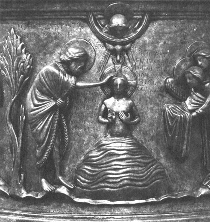 Doopvont, detail: doop van Christus, engelen