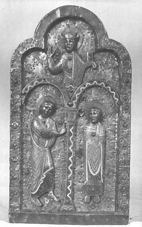 Plaatje / plaque van een alaar: aankondiging van de geboorte van Christus (Annunciatie)