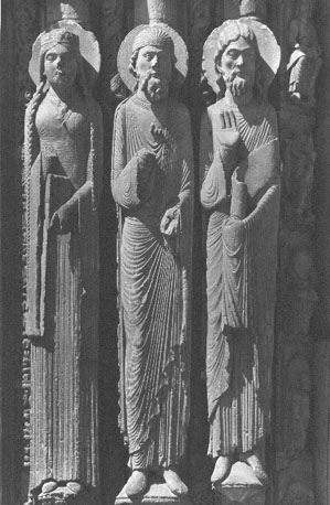 Westfacade, Portail Royal, midden portaal, linker portaalwang, statue-colonnes: drie figuren uit het Oude Testament