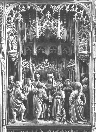 Mariaretabel; detail: huwelijk van Jozef en Maria