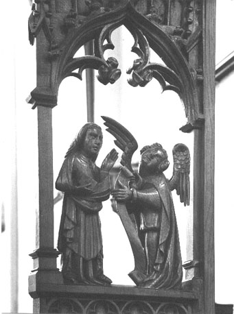 Koorgstoelte, detail: annunciatie