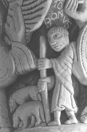 Koor, kapiteel: Verkondiging van Christus' geboorte aan de herders, detail