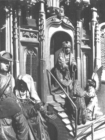 Retabel van Saluces (of: Saluzzo), detail: Presentatie van Maria in de tempel, Maria als kind bestijgt de traptreden naar de tempel