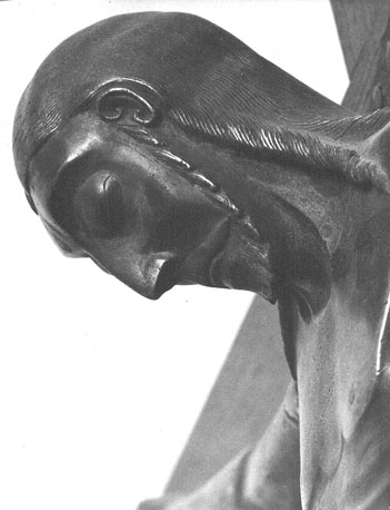 "Werdener Kruzifixus", detail: hoofd van Christus