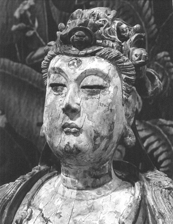 Zittende Avalokiteshvara, detail: kop