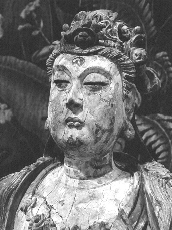 Zittende Avalokiteshvara, detail: kop