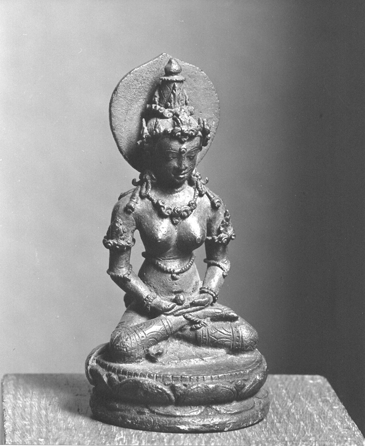 Mediterende vrouwelijke boeddhistische godheid (Tara) op een lotus