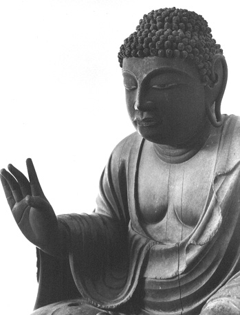 Miroku Bosatsu (voorstelling van Bodhisattva Maitreya), detail: bovenlichaam