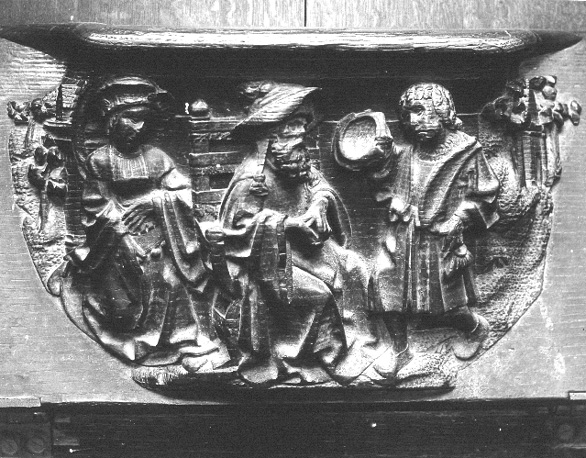 Koorbanken, detail: misericorde met Isaac die Esau om hertenvlees stuurt