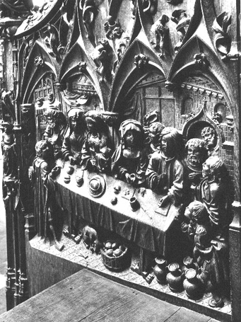Koorbanken, detail: bruiloftsfeest in Cana