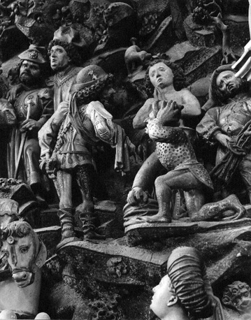 Sint Joris altaar, centrale zone, detail: sint Vitus biddend in een pot kokende olie