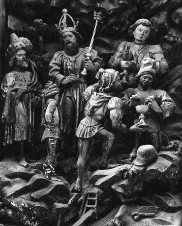 Sint Joris altaar, linker zone, detail: bereiding van gifbeker