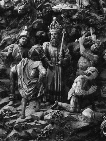 Sint Joris altaar, rechter zone, detail: onthoofding van de heilige