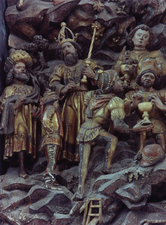 Sint Joris altaar, linker zone, detail: bereiding van gifbeker