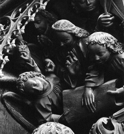 Anna-altaar, uitgebreide voorstelling van 'Anna-te-drieën', detail: zingende engelen