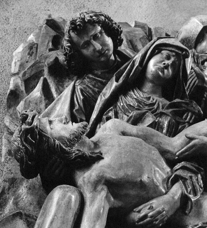 Bewening van de dode Christus: zijn lichaam ondersteund door Maria; Johannes, Maria Magdalena en anderen aanwezig, detail
