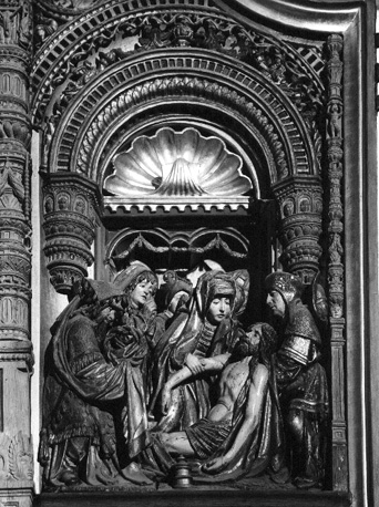 Passie-retabel, detail: Bewening van dode Christus