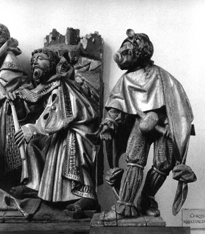 Deel van het Passie-altaar: aanbidding van de koningen (?), detail