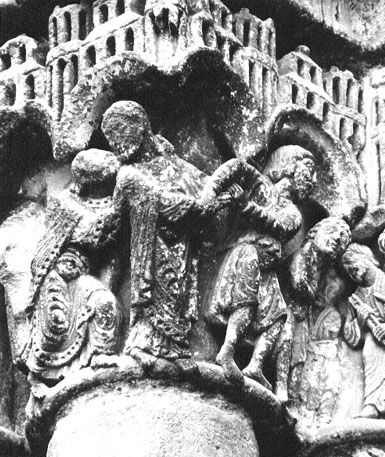 Westfacade, middenportaal (Portail Royal), kapiteel: de Judaskus