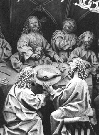 Hoofdaltaar, predella: Laatste Avondmaal, Christus met Johannes de evangelist leunend op zijn borst