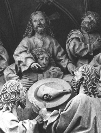 Hoofdaltaar, predella: Laatste Avondmaal, Christus met Johannes de evangelist leunend op zijn borst