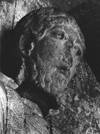 Timpaan, Laatste Oordeel, Christus als rechter in mandorla, detail: hoofd van Christus
