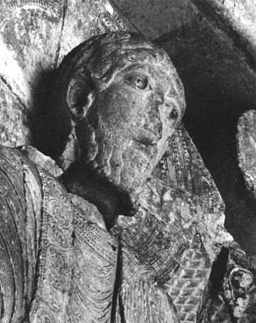 Timpaan, Laatste Oordeel, Christus als rechter in mandorla, detail: hoofd van Christus