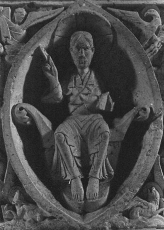 Altaar, voorzijde, detail: 'Majestas Domini': tronende Christus in mandorla, vergezeld door de vier symbolen van de evangelisten